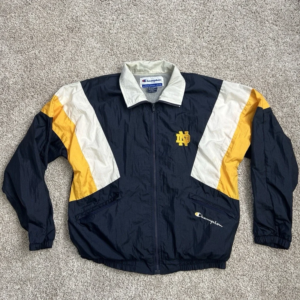 Vintage Champion Notre Dame Fighting Irish Windbreaker Jacket Mens Medium
